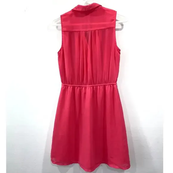 Charlotte Russe Fuchsia Pink Button Up Sleeveless Mini Dress Small S Bright - Picture 5 of 13